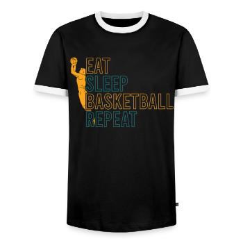 Mangez dormir Basketball Basketball Joueur de basket-ball répétitif - T-shirt contrasté Homme - noir/blanc - Devant - AI Model Female 172 light (172cm) & AI Model Male 178 light (178cm)