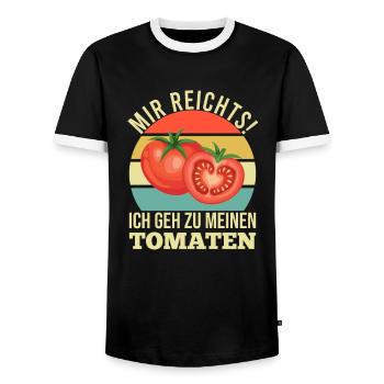 Gehe Zu Tomaten Tomatensorten Gartenfreunde - Männer Kontrast-T-Shirt - Schwarz/Weiß - Vorne - AI Model Female 172 light (172cm) & AI Model Male 178 light (178cm)