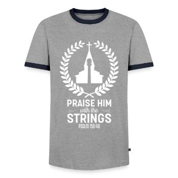 Praise him with the strings of Christian church music - Men's Ringer Shirt - grey/navy  - Front - AI Model Female 172 light (172cm) & AI Model Male 178 light (178cm)