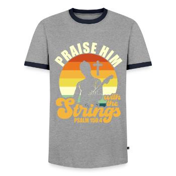 Praise him with the strings of Christian church music - Men's Ringer Shirt - grey/navy  - Front - AI Model Female 172 light (172cm) & AI Model Male 178 light (178cm)