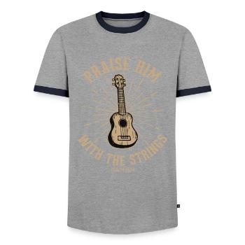 Praise him with the strings of Christian church music - Men's Ringer Shirt - grey/navy  - Front - AI Model Female 172 light (172cm) & AI Model Male 178 light (178cm)