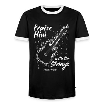 Praise him with the strings of Christian church music - Men's Ringer Shirt - black/white - Front - AI Model Female 172 light (172cm) & AI Model Male 178 light (178cm)