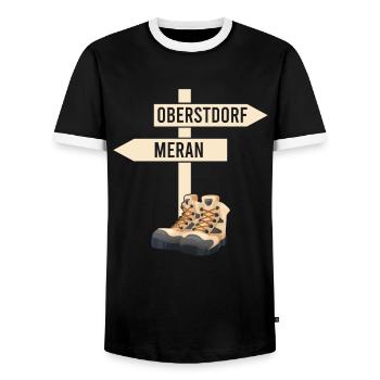 Crossing the Alps Oberstdorf Merano E5 long-distance hiking trail - Men's Ringer Shirt - black/white - Front - AI Model Female 172 light (172cm) & AI Model Male 178 light (178cm)