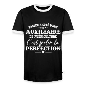 Auxiliaire de puériculture Puéricultrice Métier - T-shirt contrasté Homme - noir/blanc - Devant - AI Model Female 172 light (172cm) & AI Model Male 178 light (178cm)