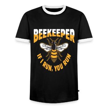 Beekeeper When I run, you run - Men's Ringer Shirt - black/white - Front - AI Model Female 172 light (172cm) & AI Model Male 178 light (178cm)