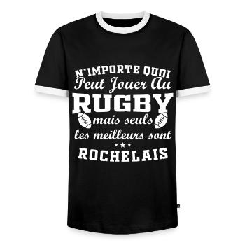 Rugby La Rochelle supporter club rugby - Men's Ringer Shirt - black/white - Front - AI Model Female 172 light (172cm) & AI Model Male 178 light (178cm)