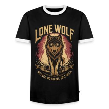 Lone Wolf - kein Rudel, keine Ketten, nur Wild - Männer Kontrast-T-Shirt - Schwarz/Weiß - Vorne - AI Model Female 172 light (172cm) & AI Model Male 178 light (178cm)