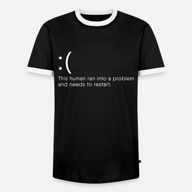Computer Nerd Blue Screen - Men's Ringer Shirt - black/white