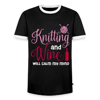 Knitting and Wine - Men's Ringer Shirt - black/white - Front - AI Model Female 172 light (172cm) & AI Model Male 178 light (178cm)