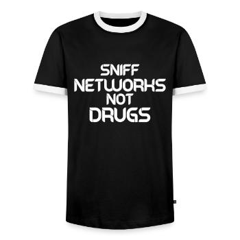 Funny Hacker Network Admin Network Sniffing - Men's Ringer Shirt - black/white - Front - AI Model Female 172 light (172cm) & AI Model Male 178 light (178cm)