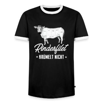 Rinderfilet krümelt nicht - BBQ - Grillen - Männer Kontrast-T-Shirt - Schwarz/Weiß - Vorne - AI Model Female 172 light (172cm) & AI Model Male 178 light (178cm)