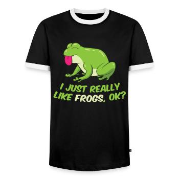 I Just Really Like Frogs Okay Cute Frog - Men's Ringer Shirt - black/white - Front - AI Model Female 172 light (172cm) & AI Model Male 178 light (178cm)