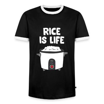 Rice Is Life Asian Food Chinese Rice Japanese - Men's Ringer Shirt - black/white - Front - AI Model Female 172 light (172cm) & AI Model Male 178 light (178cm)