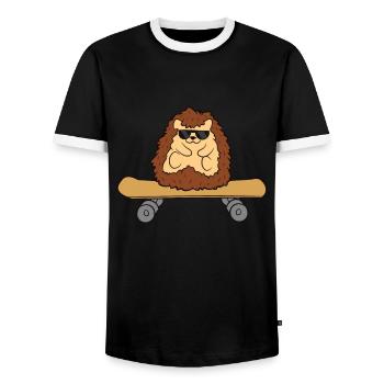 Igel Skateboard Lustiger Igel - Männer Kontrast-T-Shirt - Schwarz/Weiß - Vorne - AI Model Female 172 light (172cm) & AI Model Male 178 light (178cm)