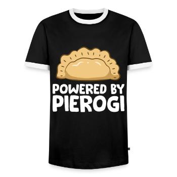 Powered By Pierogi Funny Pierogi - Men's Ringer Shirt - black/white - Front - AI Model Female 172 light (172cm) & AI Model Male 178 light (178cm)