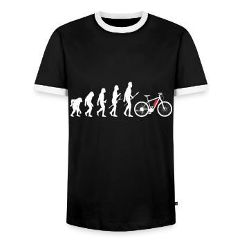 E-Bike Fahrrad Evolution - Männer Kontrast-T-Shirt - Schwarz/Weiß - Vorne - AI Model Female 172 light (172cm) & AI Model Male 178 light (178cm)