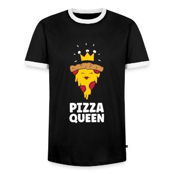 Pizza Queen Love Pizzas - Men's Ringer Shirt - black/white - Front - AI Model Female 172 light (172cm) & AI Model Male 178 light (178cm)