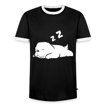 Mignon Bichon Frise Endormi Chien - T-shirt contrasté Homme - noir/blanc - Devant - AI Model Female 172 light (172cm) & AI Model Male 178 light (178cm)