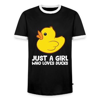 Juste une fille qui aime les canards - T-shirt contrasté Homme - noir/blanc - Devant - AI Model Female 172 light (172cm) & AI Model Male 178 light (178cm)