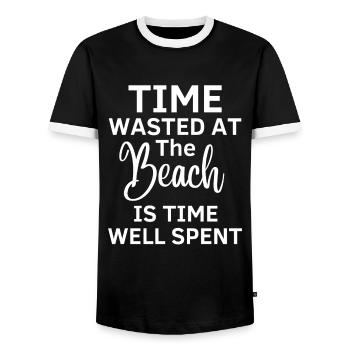 Le temps perdu sur la plage est bien dépensé - T-shirt contrasté Homme - noir/blanc - Devant - AI Model Female 172 light (172cm) & AI Model Male 178 light (178cm)