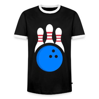 Bowler Design - Bowling - Men's Ringer Shirt - black/white - Front - AI Model Female 172 light (172cm) & AI Model Male 178 light (178cm)