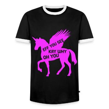 Drôle de licorne disant avec licorne rose - T-shirt contrasté Homme - noir/blanc - Devant - AI Model Female 172 light (172cm) & AI Model Male 178 light (178cm)
