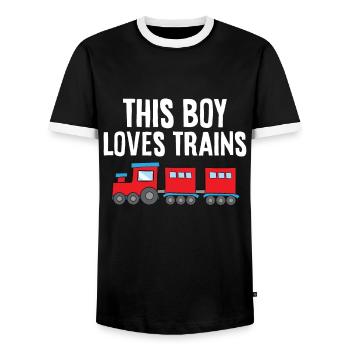 This Boy Loves Trains - Men's Ringer Shirt - black/white - Front - AI Model Female 172 light (172cm) & AI Model Male 178 light (178cm)