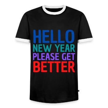 Hello New Year Please Get Better - Fun - Men's Ringer Shirt - black/white - Front - AI Model Female 172 light (172cm) & AI Model Male 178 light (178cm)
