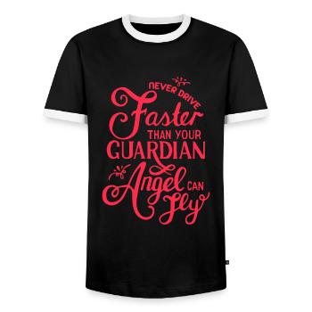Never go faster than your guardian angel - Men's Ringer Shirt - black/white - Front - AI Model Female 172 light (172cm) & AI Model Male 178 light (178cm)