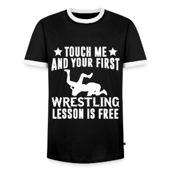 Touch Me et - Drôle de lutteur - T-shirt contrasté Homme - noir/blanc - Devant - AI Model Female 172 light (172cm) & AI Model Male 178 light (178cm)