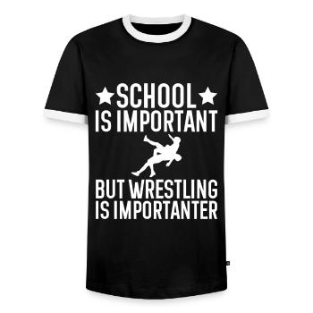Schule Ist Wichtig Aber Wrestling Ist Wichtiger - Männer Kontrast-T-Shirt - Schwarz/Weiß - Vorne - AI Model Female 172 light (172cm) & AI Model Male 178 light (178cm)