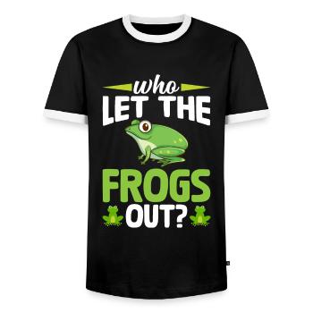 Wer Hat Die Frösche Rausgelassen? Lustiger Frosch - Männer Kontrast-T-Shirt - Schwarz/Weiß - Vorne - AI Model Female 172 light (172cm) & AI Model Male 178 light (178cm)