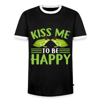 Küss Mich Um Glücklich Zu Sein - Frosch - Männer Kontrast-T-Shirt - Schwarz/Weiß - Vorne - AI Model Female 172 light (172cm) & AI Model Male 178 light (178cm)