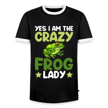 Yes I Am The Crazy Frog Lady - Frog - Men's Ringer Shirt - black/white - Front - AI Model Female 172 light (172cm) & AI Model Male 178 light (178cm)