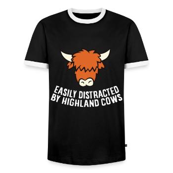 Easily Distracted By Highland Cows - Men's Ringer Shirt - black/white - Front - AI Model Female 172 light (172cm) & AI Model Male 178 light (178cm)
