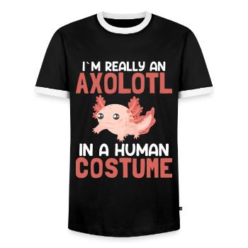 I Am An Axolotl In Human Costume - Lotl - Men's Ringer Shirt - black/white - Front - AI Model Female 172 light (172cm) & AI Model Male 178 light (178cm)