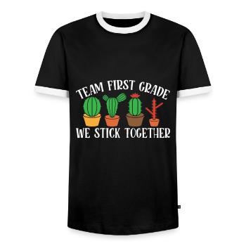 Team First Grade Wir Halten Zusammen - Schulkaktus - Männer Kontrast-T-Shirt - Schwarz/Weiß - Vorne - AI Model Female 172 light (172cm) & AI Model Male 178 light (178cm)