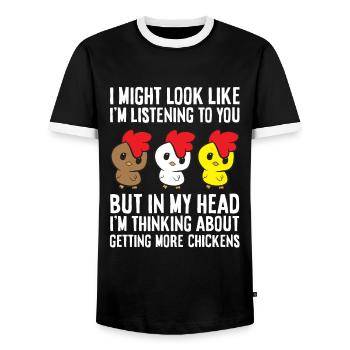 Éleveurs de poulet Je pense obtenir plus de poulets - T-shirt contrasté Homme - noir/blanc - Devant - AI Model Female 172 light (172cm) & AI Model Male 178 light (178cm)