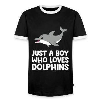 Juste un garçon qui aime les dauphins Grand dauphin - T-shirt contrasté Homme - noir/blanc - Devant - AI Model Female 172 light (172cm) & AI Model Male 178 light (178cm)