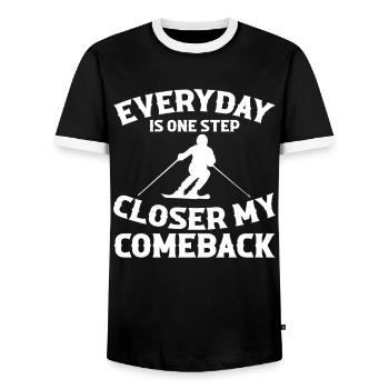 Every day my comeback is one step closer - Men's Ringer Shirt - black/white - Front - AI Model Female 172 light (172cm) & AI Model Male 178 light (178cm)
