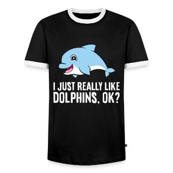 I Just Really Like Dolphins Ok? Funny Dolphin - Men's Ringer Shirt - black/white - Front - AI Model Female 172 light (172cm) & AI Model Male 178 light (178cm)