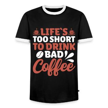 Leben Ist Zu Kurz Um Schlechten Kaffee Zu Trinken - Männer Kontrast-T-Shirt - Schwarz/Weiß - Vorne - AI Model Female 172 light (172cm) & AI Model Male 178 light (178cm)