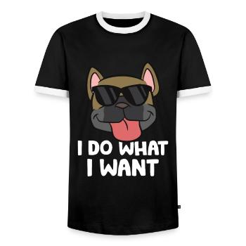 Ich mache, was ich will Französische Bulldogge - Männer Kontrast-T-Shirt - Schwarz/Weiß - Vorne - AI Model Female 172 light (172cm) & AI Model Male 178 light (178cm)