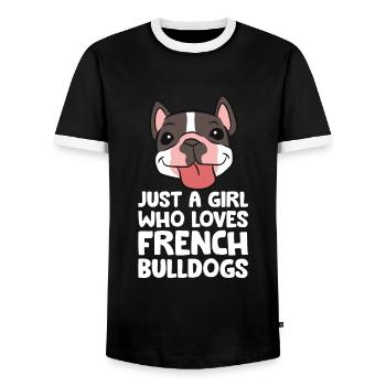 Nur ein Mädchen, das französische Bulldoggen liebt - Männer Kontrast-T-Shirt - Schwarz/Weiß - Vorne - AI Model Female 172 light (172cm) & AI Model Male 178 light (178cm)