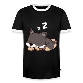 Shikoku Dog Sleeping Kochi-Ken Dog Japan Shikoku - Men's Ringer Shirt - black/white - Front - AI Model Female 172 light (172cm) & AI Model Male 178 light (178cm)