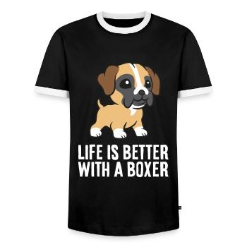 Boxer Dog Owner Life Is Better With A Boxer Dog - Men's Ringer Shirt - black/white - Front - AI Model Female 172 light (172cm) & AI Model Male 178 light (178cm)