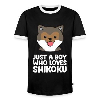 Just a Boy Who Loves Shikoku Dogs - Men's Ringer Shirt - black/white - Front - AI Model Female 172 light (172cm) & AI Model Male 178 light (178cm)