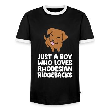 Just a Boy Who Loves Rhodesian Ridgebacks - Männer Kontrast-T-Shirt - Schwarz/Weiß - Vorne - AI Model Female 172 light (172cm) & AI Model Male 178 light (178cm)