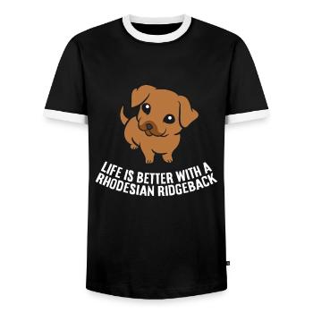 La vie est meilleure avec un chien Rhodesian Ridgeback - T-shirt contrasté Homme - noir/blanc - Devant - AI Model Female 172 light (172cm) & AI Model Male 178 light (178cm)