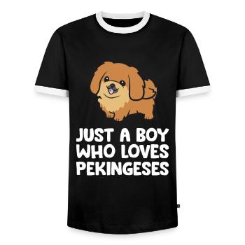 Juste un garçon qui aime pékinois - T-shirt contrasté Homme - noir/blanc - Devant - AI Model Female 172 light (172cm) & AI Model Male 178 light (178cm)